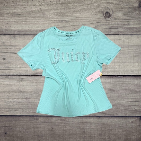 Juicy Couture 2PC Short Sleeve Top & Long Pants Pajama Set, Glacier Aqua - Picture 2 of 9